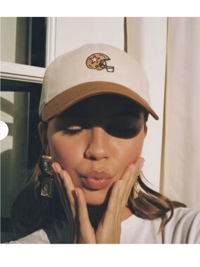 Two-Tone Cream and Rust Baseball Cap with Helmet Embroidery